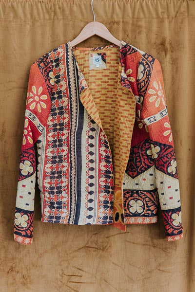 Vintage Kantha Jacket - Midnight Bloom