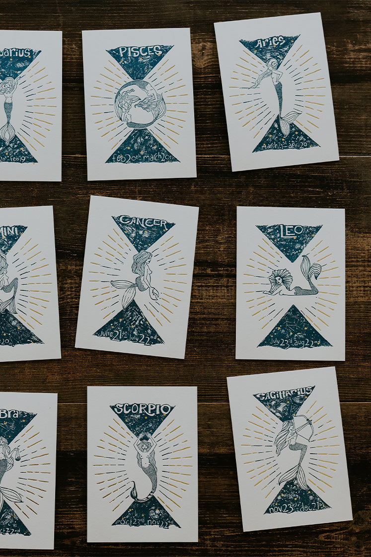 Wings Hawaii zodiac letterpress prints