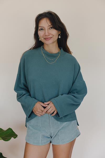 Waffle Mock Neck - Eucalyptus | Rayon Blend