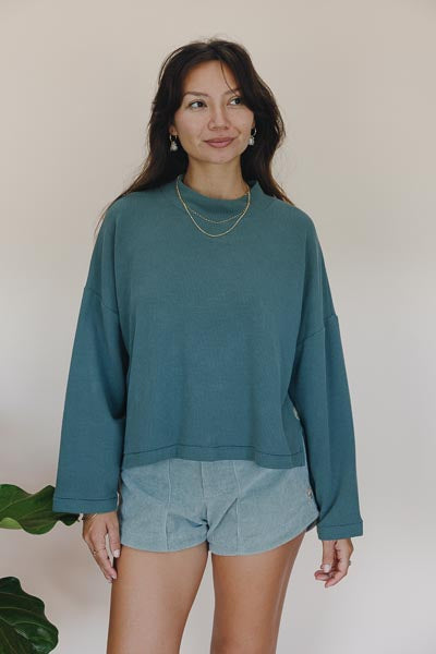 Waffle Mock Neck - Eucalyptus | Rayon Blend