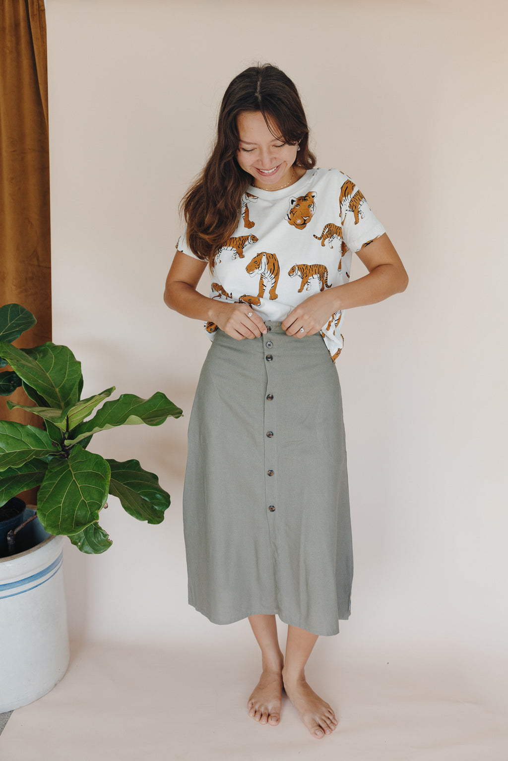 Brie Midi Skirt - Olive Grove