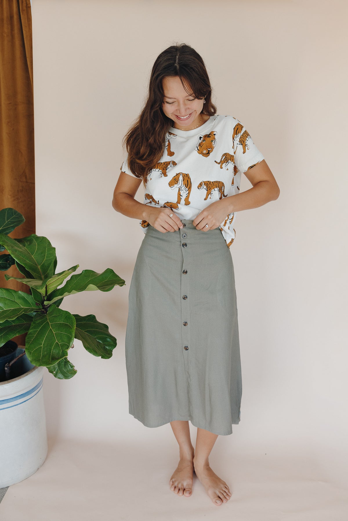 Brie Midi Skirt - Olive Grove