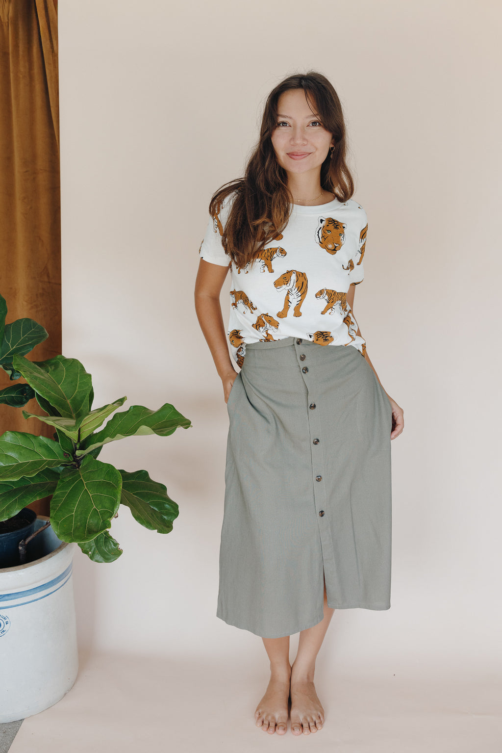 Brie Midi Skirt - Olive Grove