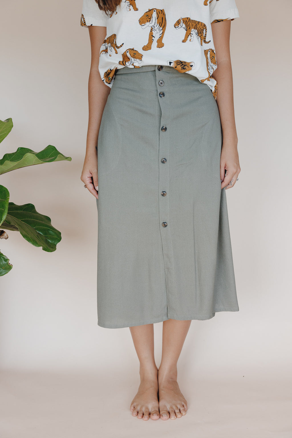 Brie Midi Skirt - Olive Grove