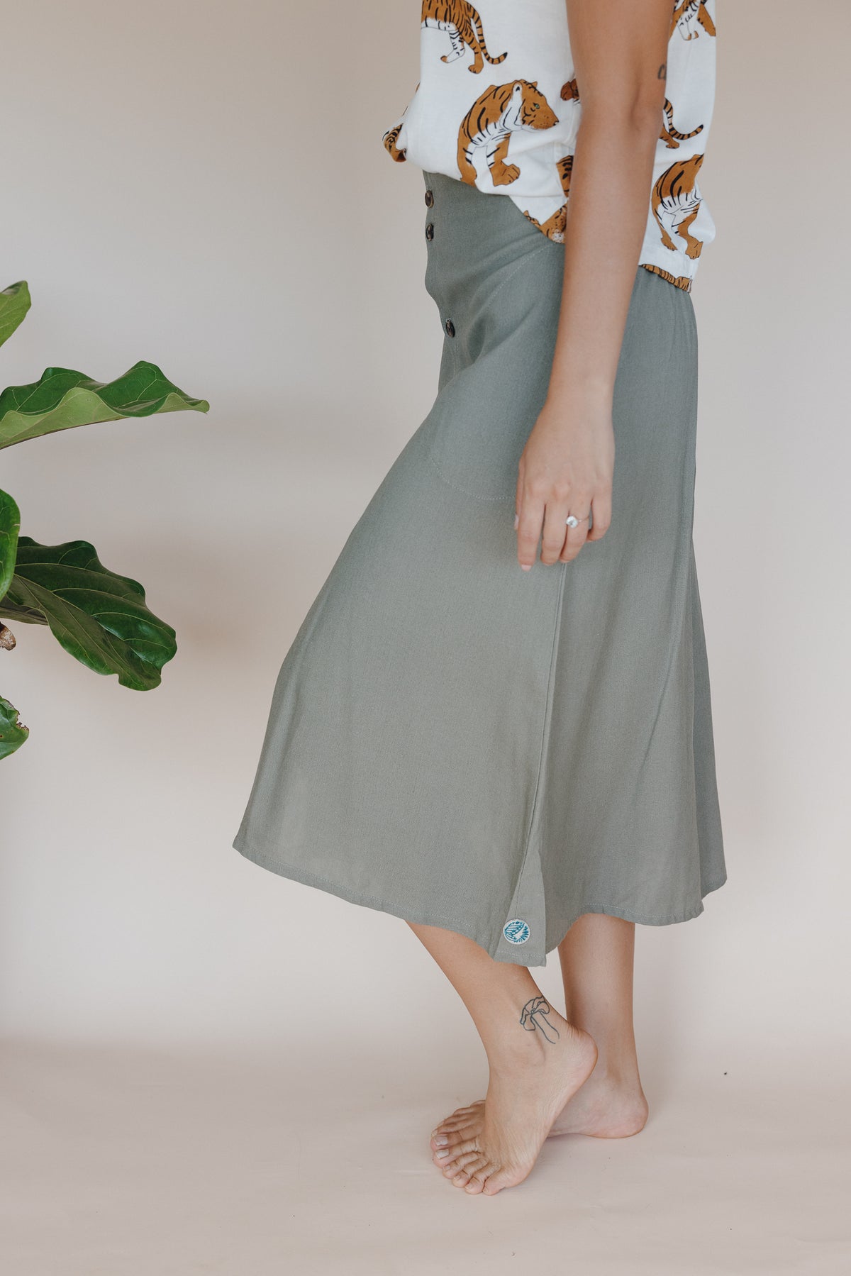 Brie Midi Skirt - Olive Grove