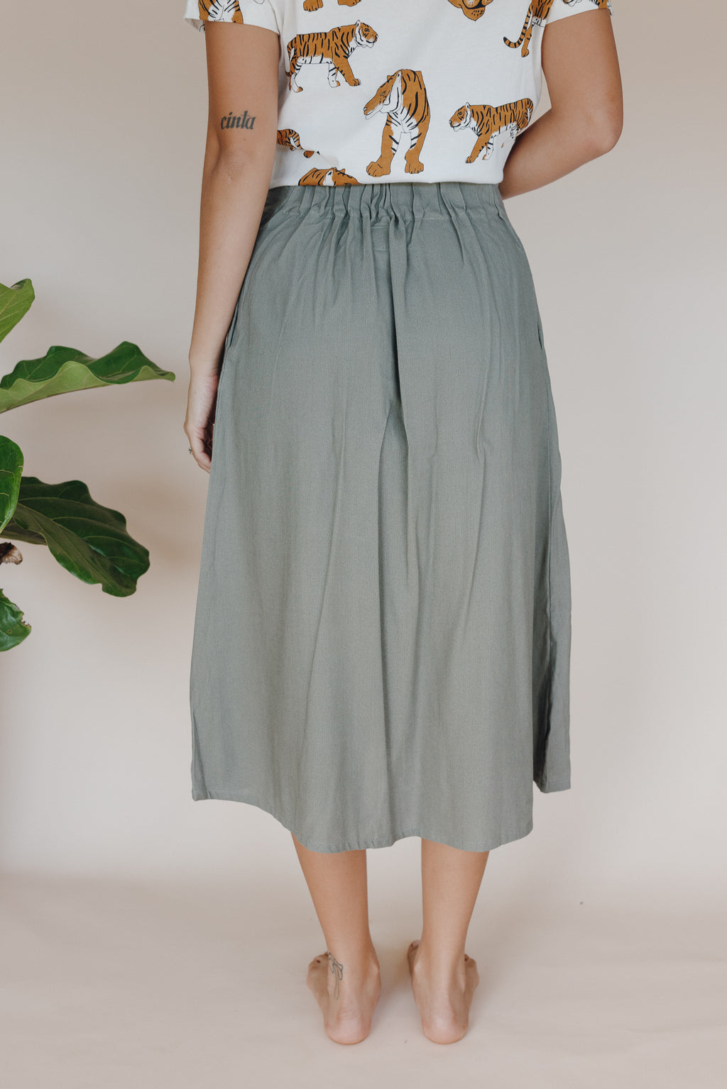 Brie Midi Skirt - Olive Grove