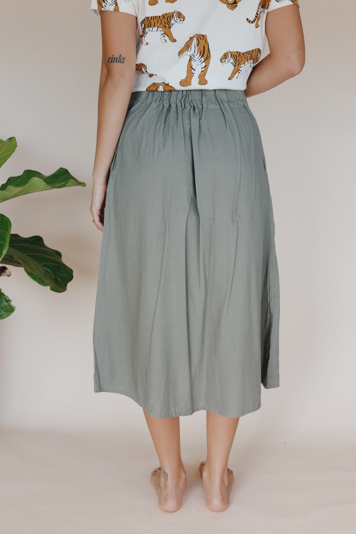 Brie Midi Skirt - Olive Grove
