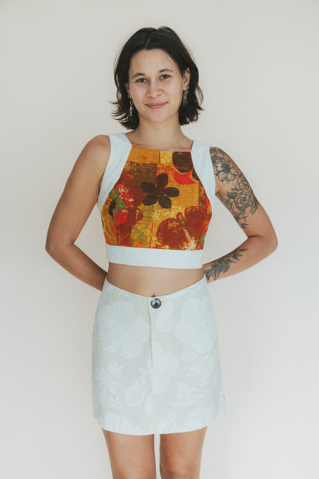 Pinafore Crop Top - Hibiscus Pop