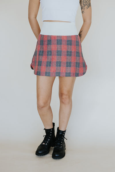 Plaid Flannel Mini Skirt - Red & Grey