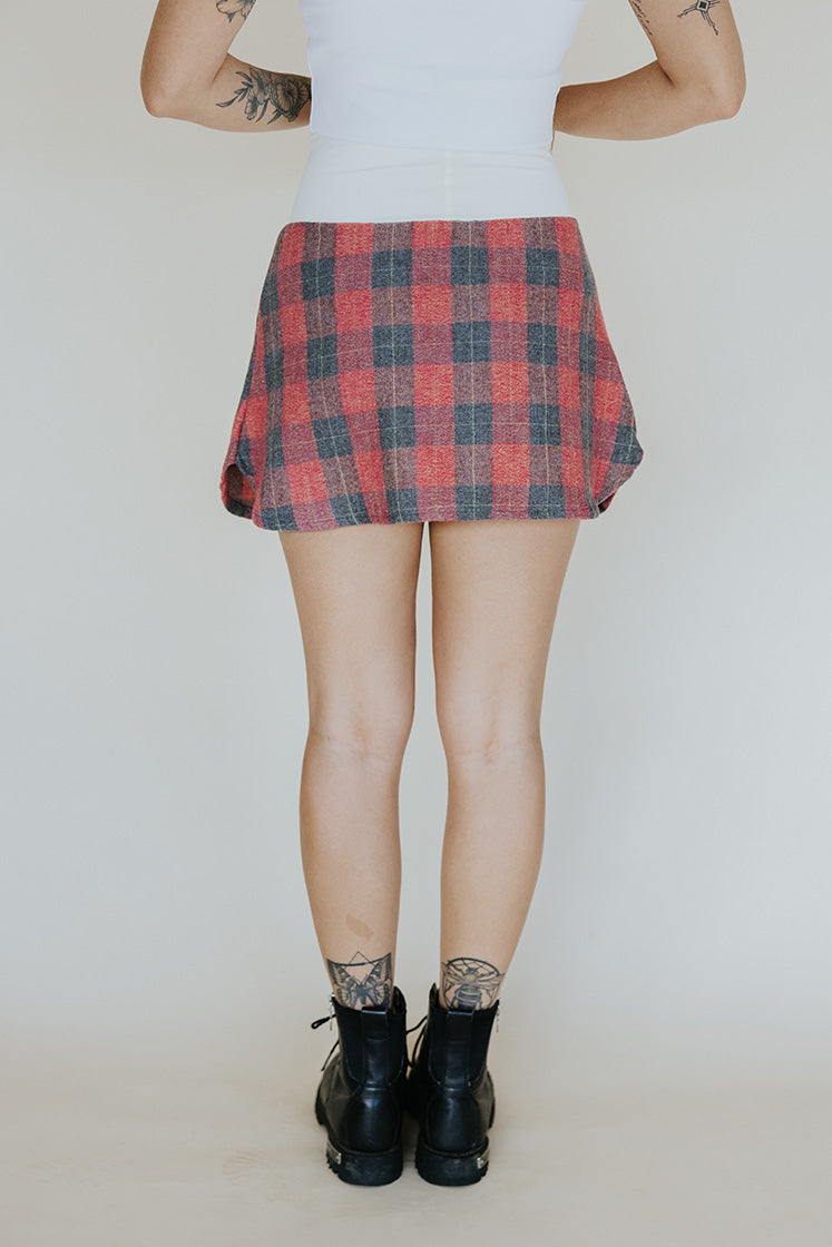 Plaid Flannel Mini Skirt - Red & Grey