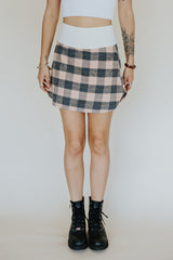 Plaid Flannel Mini Skirt - Peach & Grey thumbnail