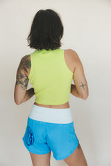 Wings Hawaii Ribbed Lexi Tank Top. Stretchy high neck cropped muscle tank top in Lime green. Designed in Maui, sewn in Bali. Sustainable, small batch, boho beachy chic women's apparel.  thumbnail