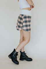 Plaid Flannel Mini Skirt - Peach & Grey thumbnail