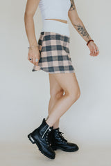 Plaid Flannel Mini Skirt - Peach & Grey thumbnail