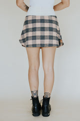 Plaid Flannel Mini Skirt - Peach & Grey thumbnail