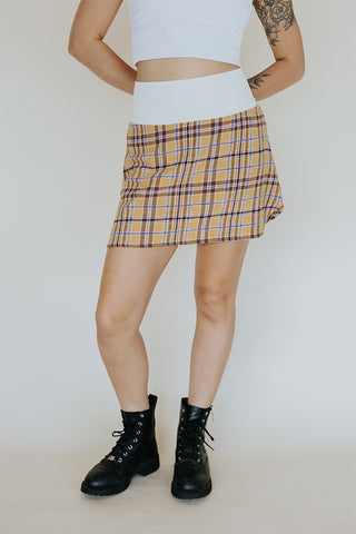 Plaid Flannel Mini Skirt - Gold & Purple