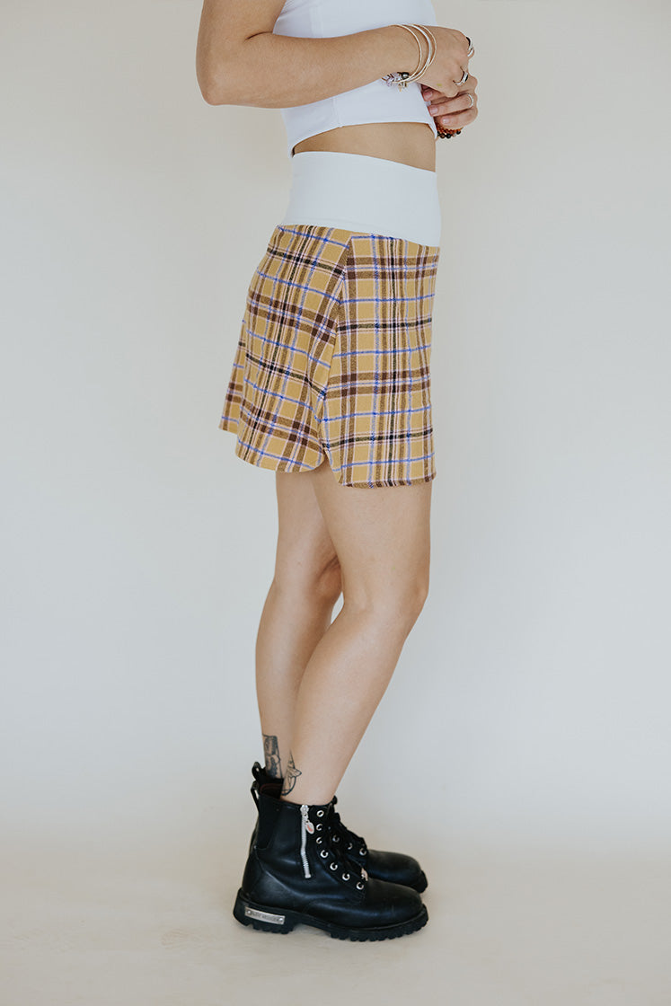 Plaid Flannel Mini Skirt - Gold & Purple – Wings Hawai'i