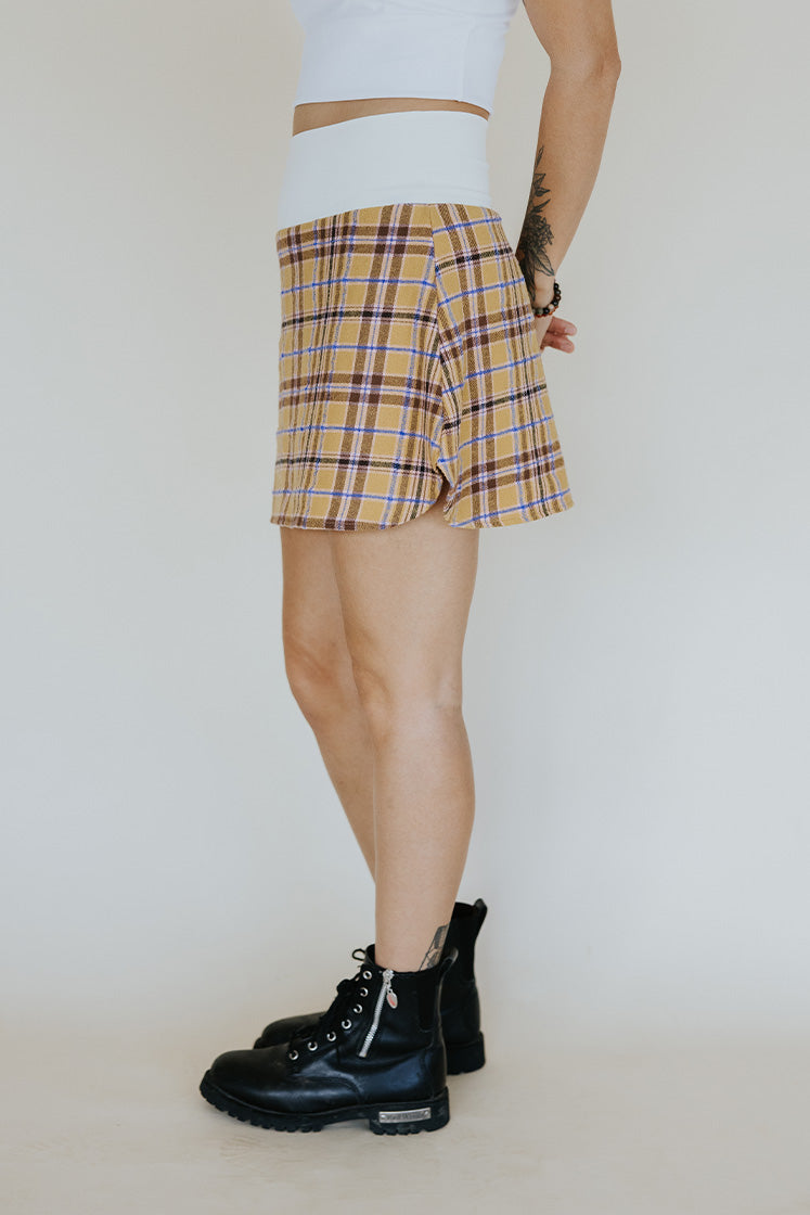Plaid Flannel Mini Skirt - Gold & Purple