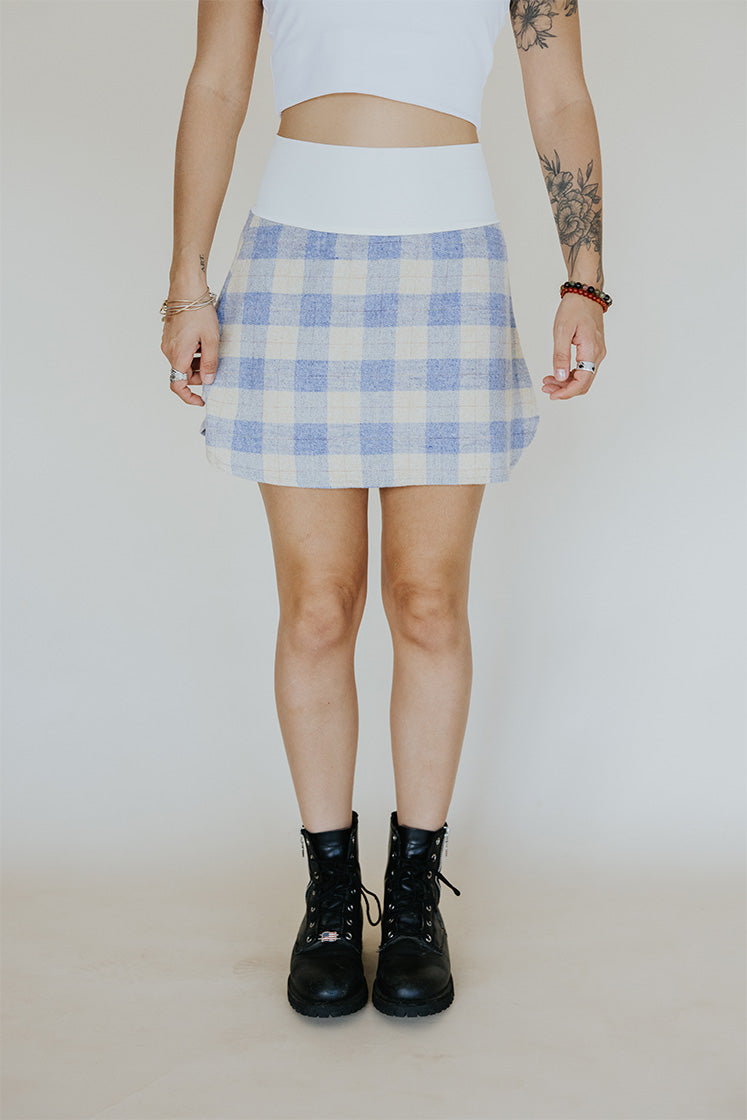Plaid Flannel Mini Skirt - Cream & Blue
