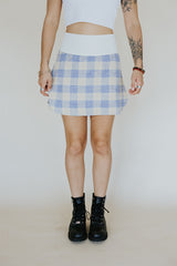Plaid Flannel Mini Skirt - Cream & Blue thumbnail