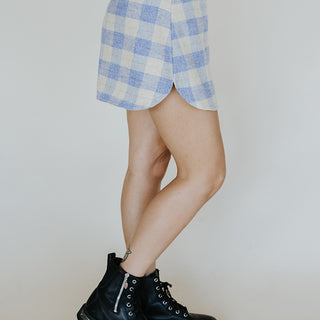 Plaid Flannel Mini Skirt - Cream & Blue