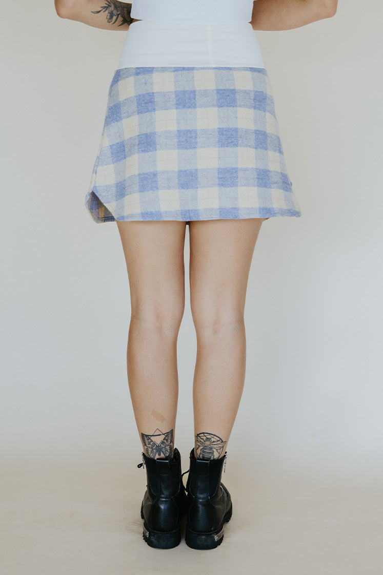 Plaid Flannel Mini Skirt - Cream & Blue