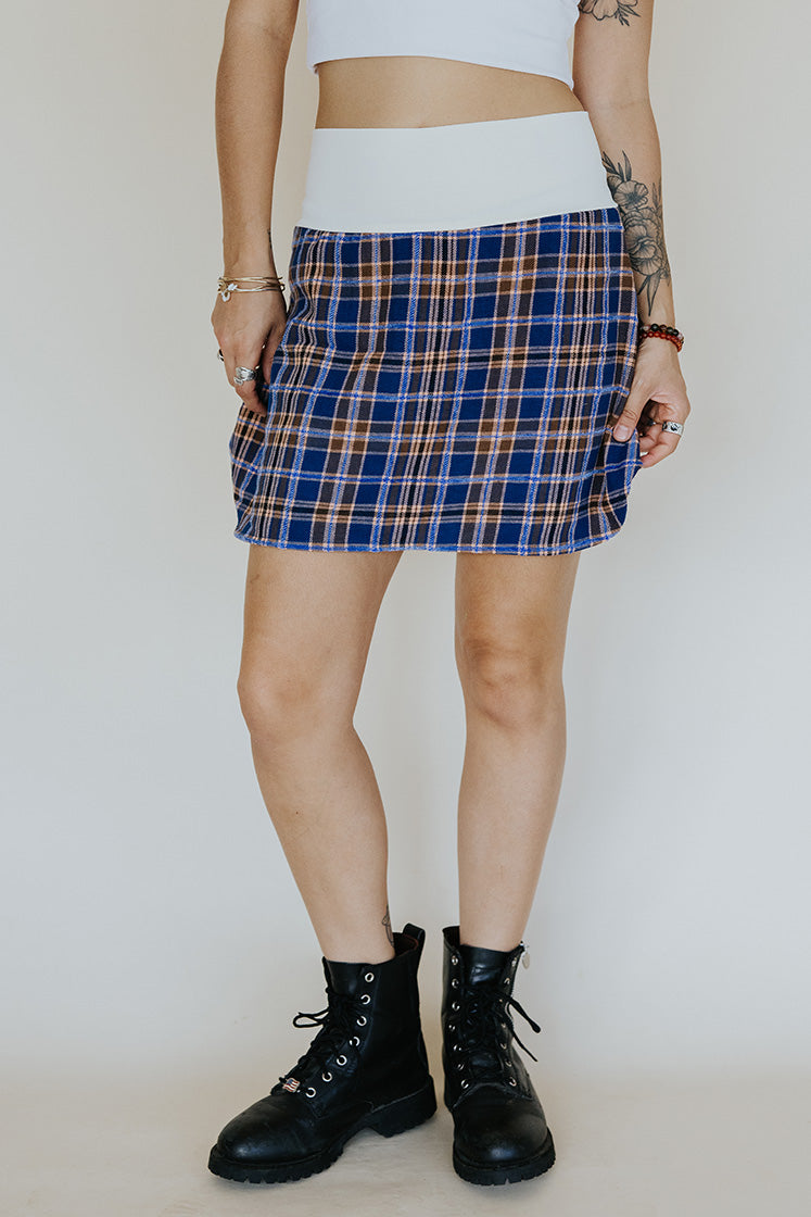 Plaid Flannel Mini Skirt - Cocoa & Purple