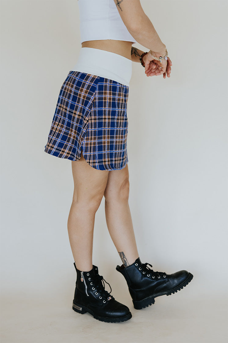 Plaid Flannel Mini Skirt - Cocoa & Purple