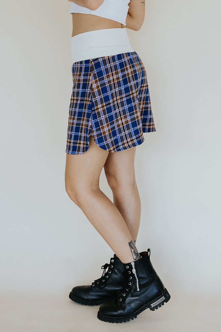 Plaid Flannel Mini Skirt - Cocoa & Purple