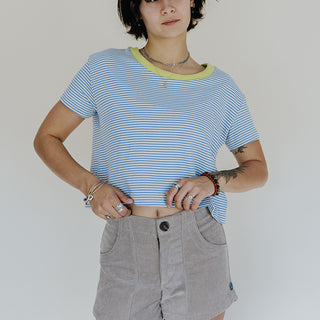 Boxy Cropped Tee - Blue and White Stripe