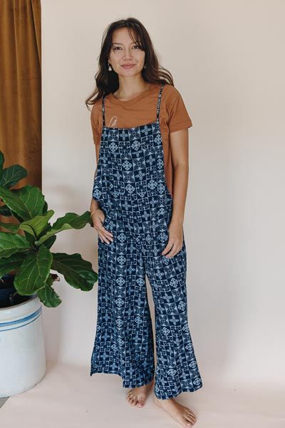 Aloha Print Overalls - Navy Quilted Ulu