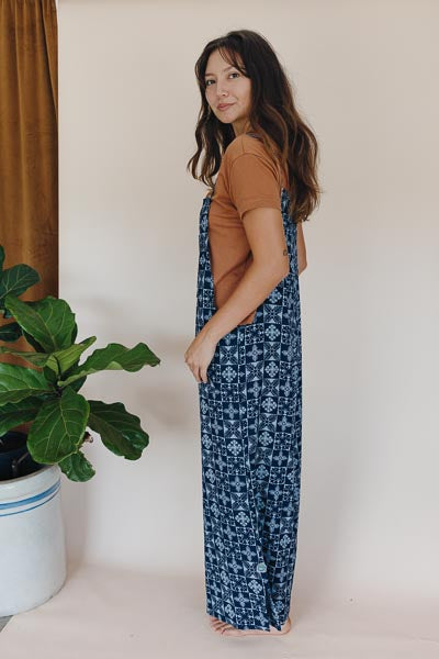 Aloha Print Overalls - Navy Quilted Ulu