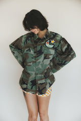 Wings Hawaii La Sirena mermaid army jacket. Handcrafted in Maui. Upcycled and hand-sewn with vintage aloha fabric. Small batch, sustainable fashion handmade in Hawaii. thumbnail