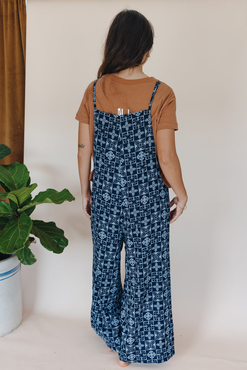 Aloha Print Overalls - Navy Quilted Ulu