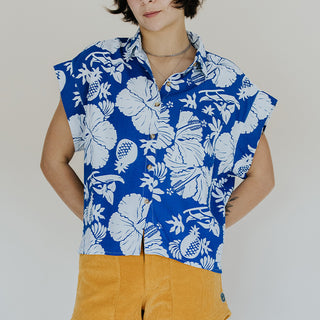 Blue Vintage Aloha Boxy Button-up