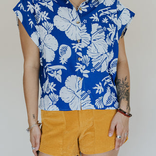 Blue Vintage Aloha Boxy Button-up