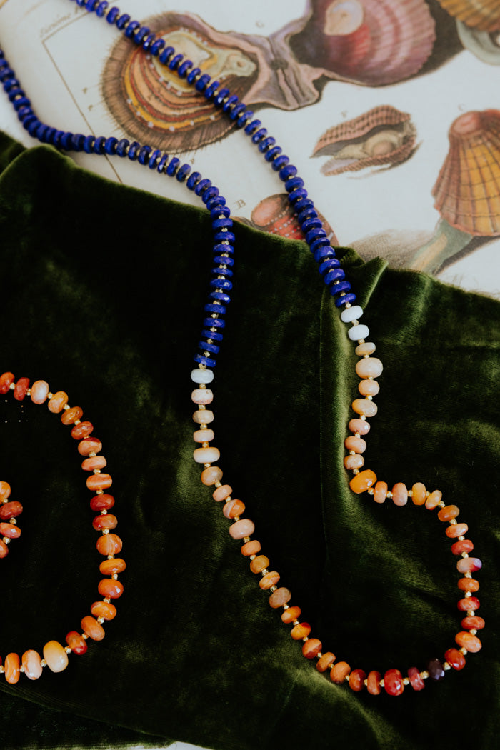 Beaded Lapis and Fire Opal Necklace