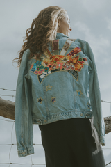 wings hawaii sun and moon collage upcycled denim jacket thumbnail
