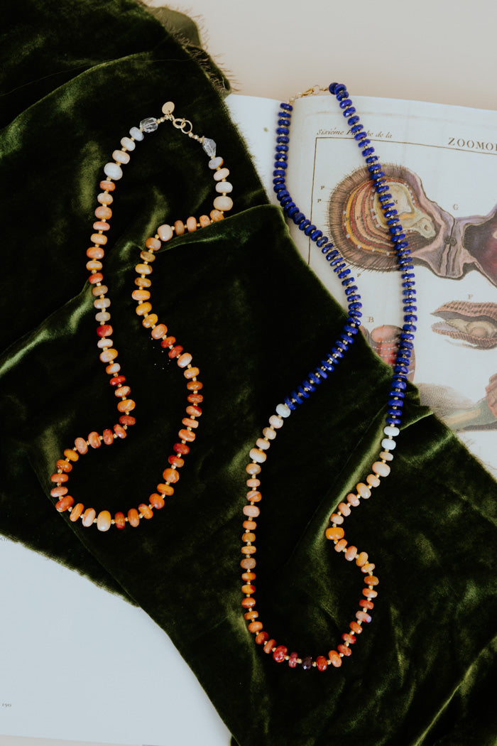 Beaded Lapis and Fire Opal Necklace