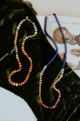 Beaded Lapis and Fire Opal Necklace thumbnail