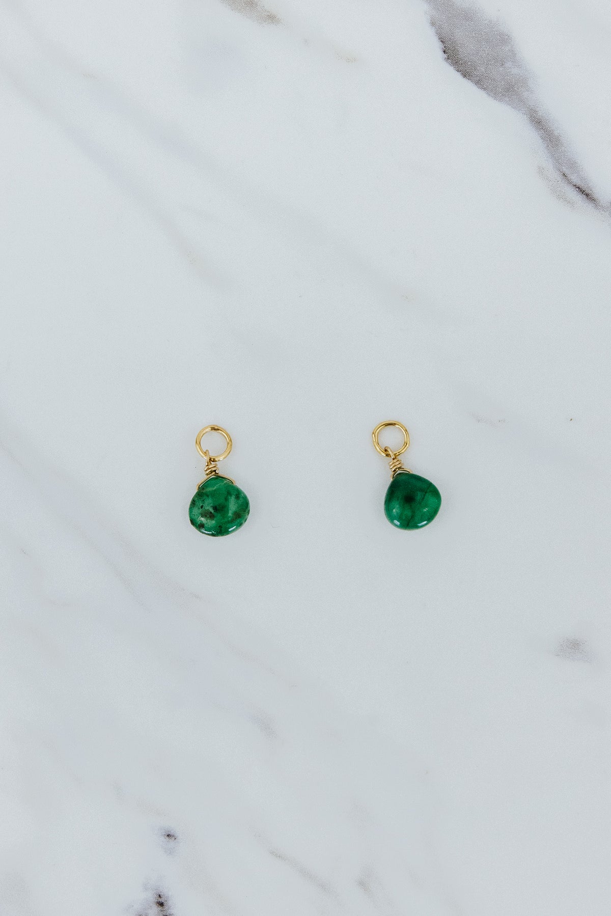 Wings Hawaii green tones earring charms in 14k gold-filled. Emerald, tourmaline, and peridot. Fine jewelry handcrafted in Maui. 