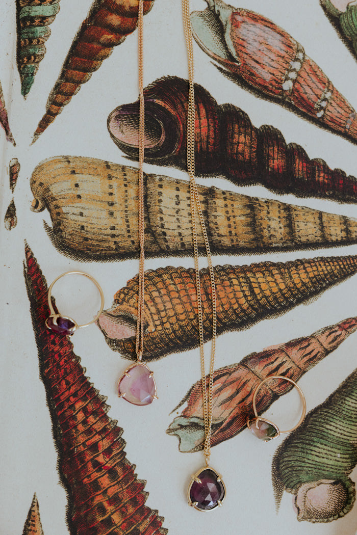 Rose Cut Gemstone Necklace - Tourmaline 14k RG and others