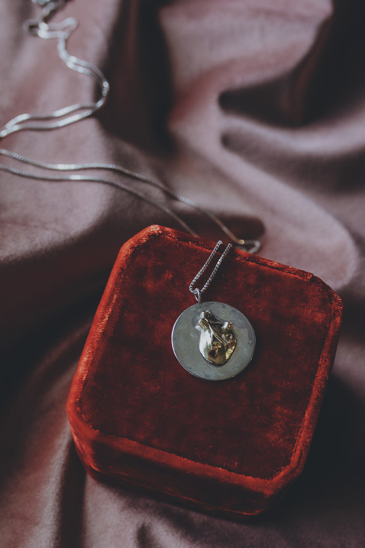 Heart Medallion Necklace - Sterling Silver + 14k
