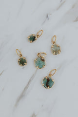 Wings Hawaii hexagon aquamarine necklace charms in 14k gold-filled. Organic shape gemstones. Fine jewelry handmade in Maui. Charm Bar mix match create your own elevated, luxury charm necklace 