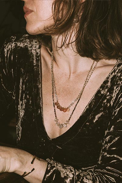 Beaded Necklace - Sapphire + Moonstone + Herkimer