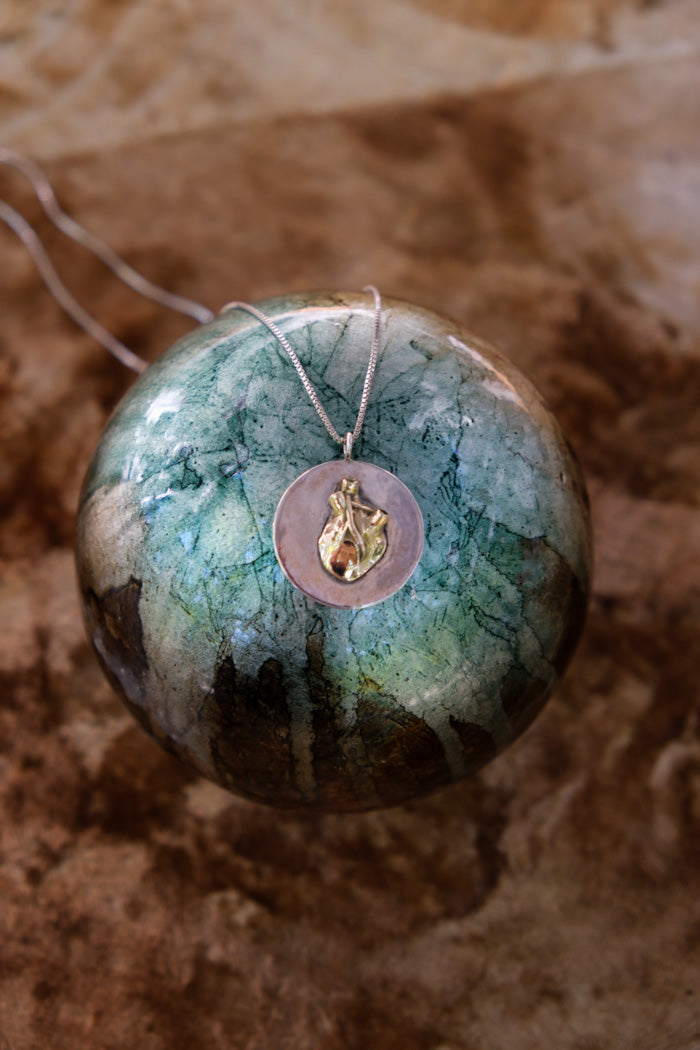Heart Medallion Necklace - Sterling Silver + 14k