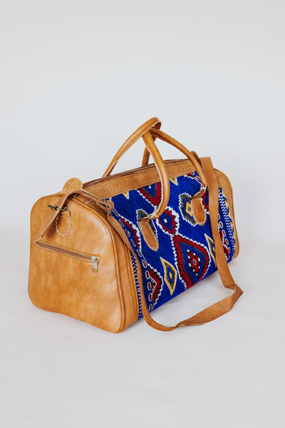 Kilim + Leather Travel Bag - Blue Large