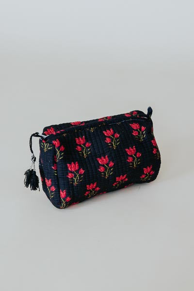 Kantha Toiletry Pouches - Pink Tulips