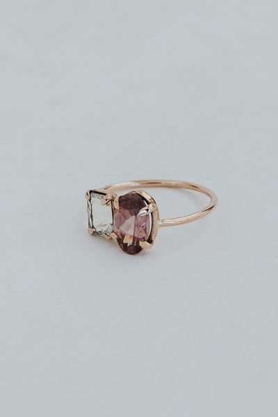 Dual Gemstone Ring - Pink Zircon + Sunstone