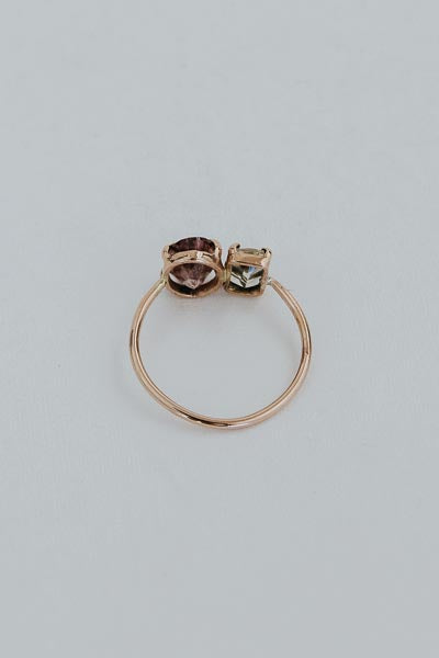 Dual Gemstone Ring - Pink Zircon + Sunstone